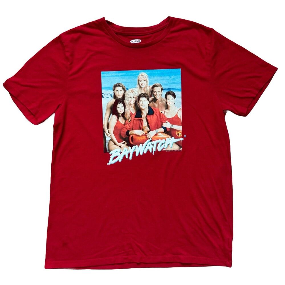 Baywatch T Shirt Old Navy Mens Large Short Sleeve Full Cast Red Pam Anderson